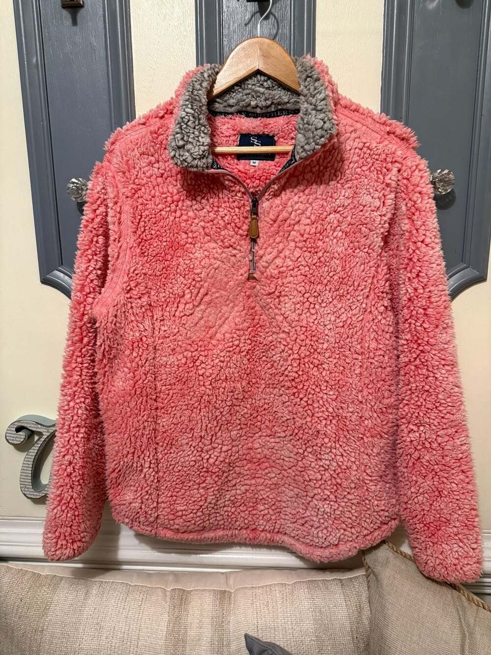 Simply Southern Sherpa Quarter Zip Pullover Size M Pink